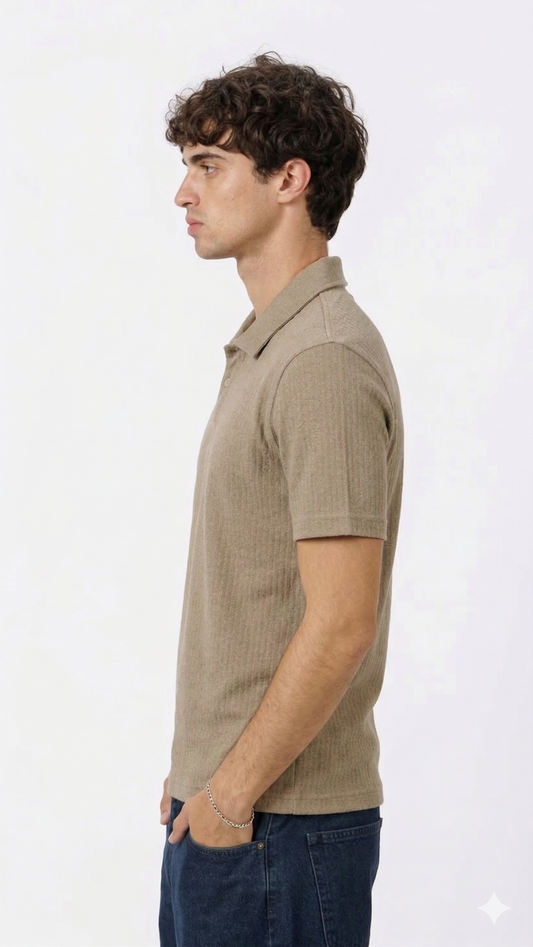 Button Down Beige Polo T-Shirt