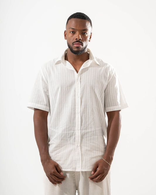 White Textured Linen Shirt