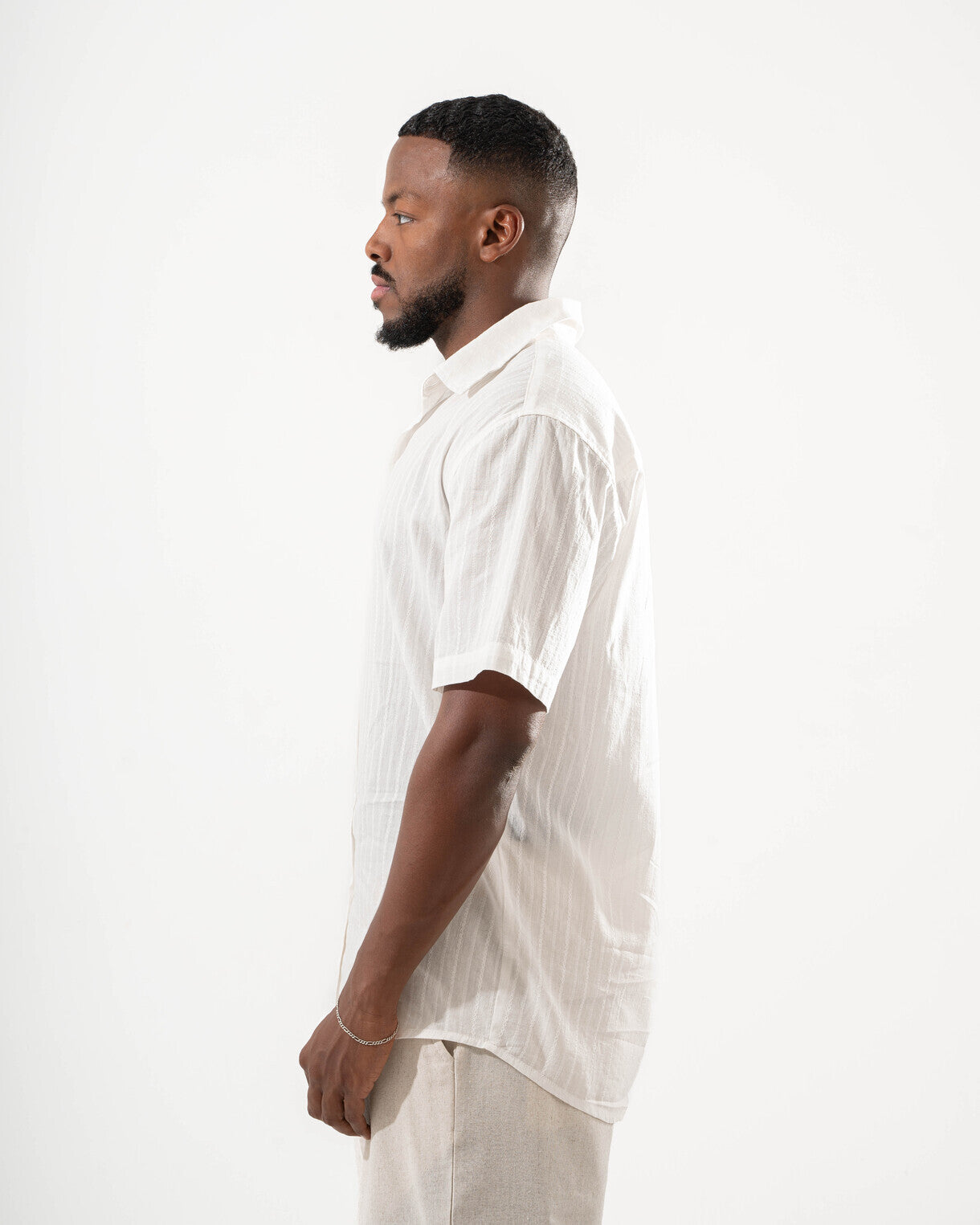 White Textured Linen Shirt