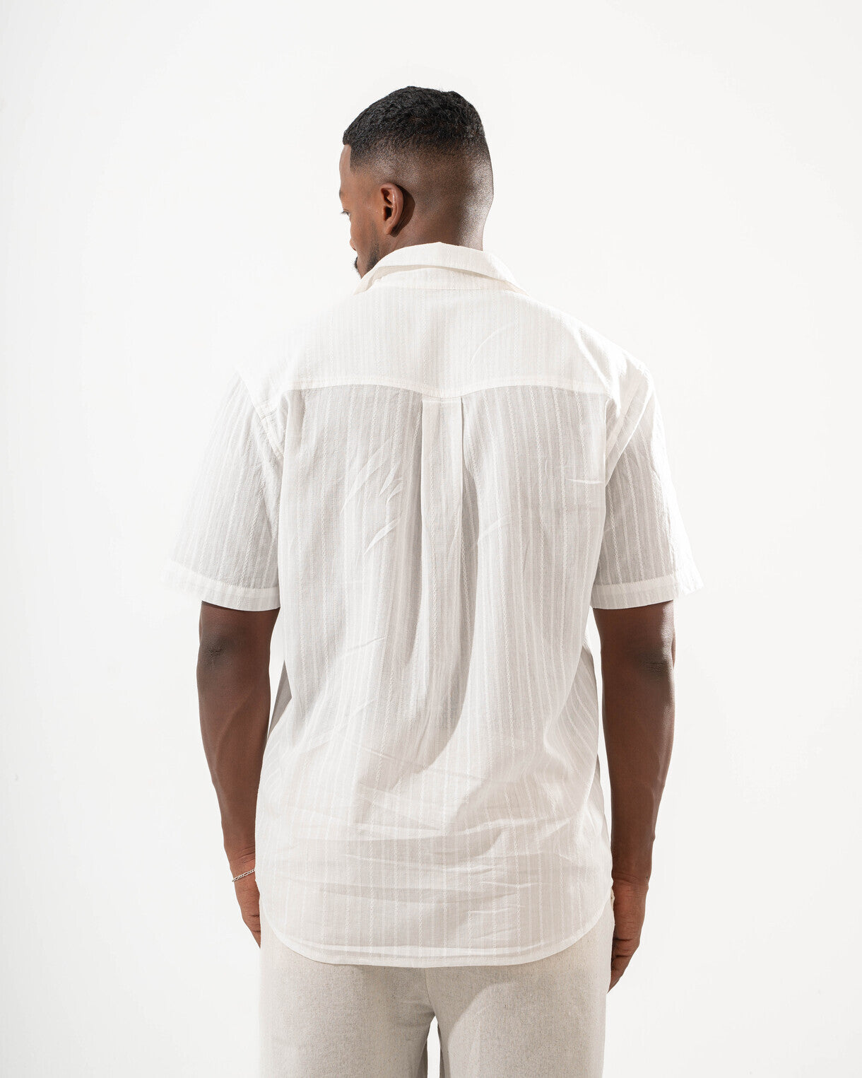 White Textured Linen Shirt