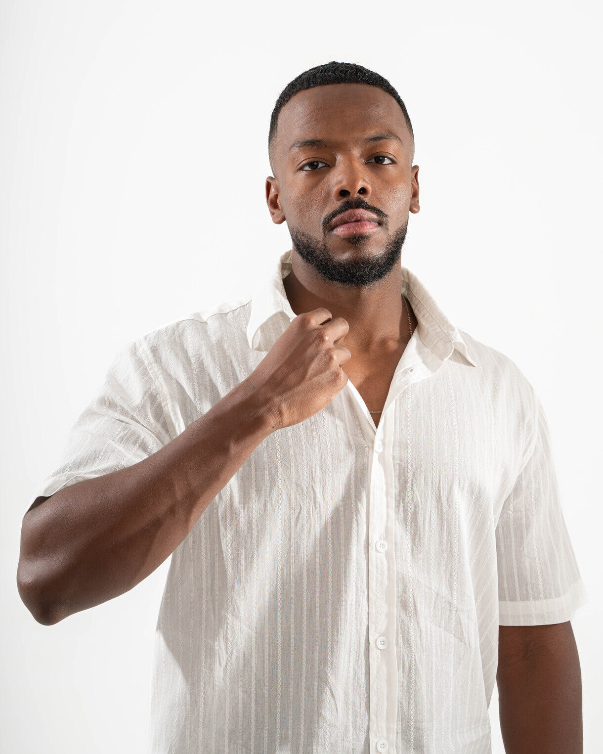 White Textured Linen Shirt