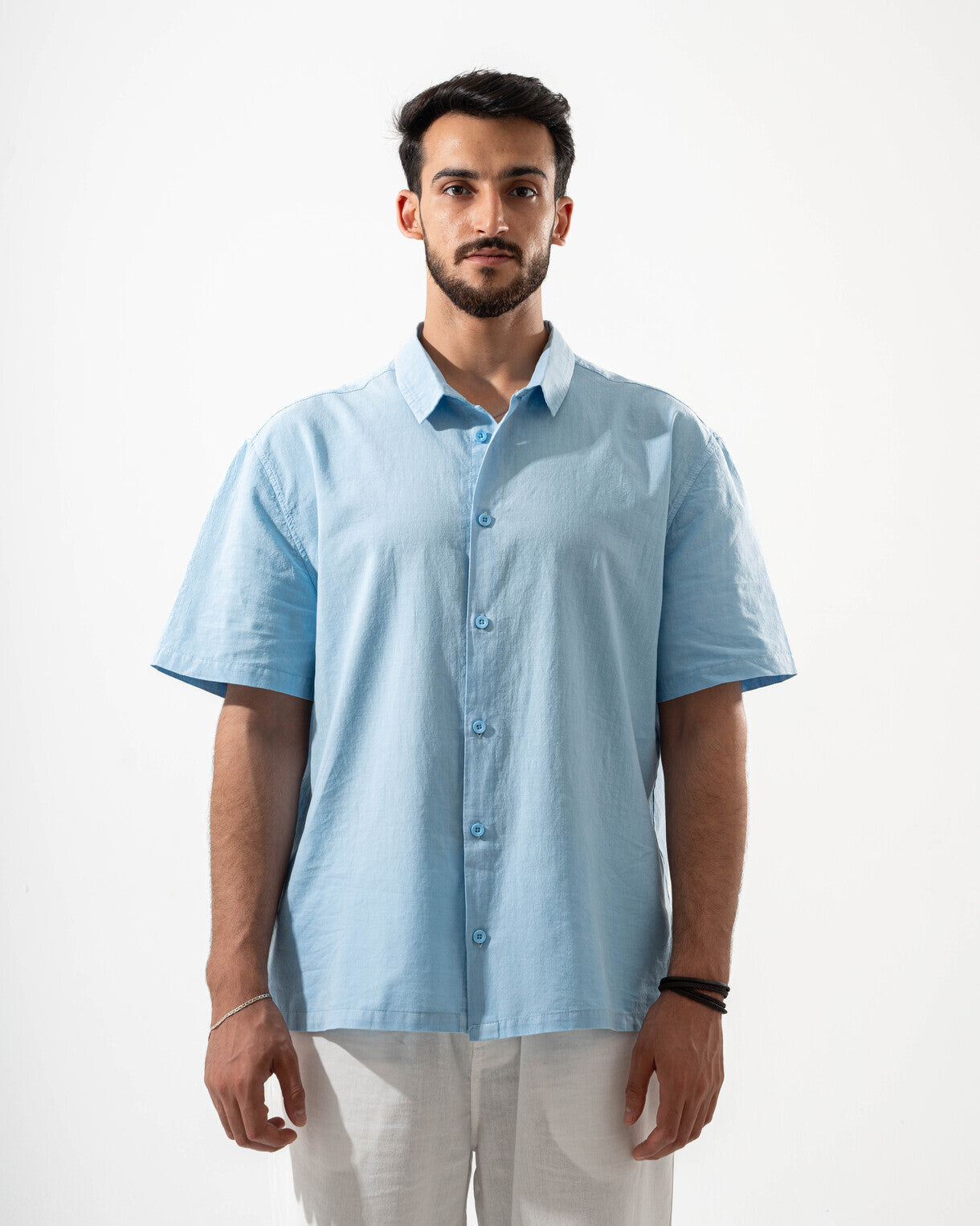 Sky Blue Short Sleeve Linen Shirt