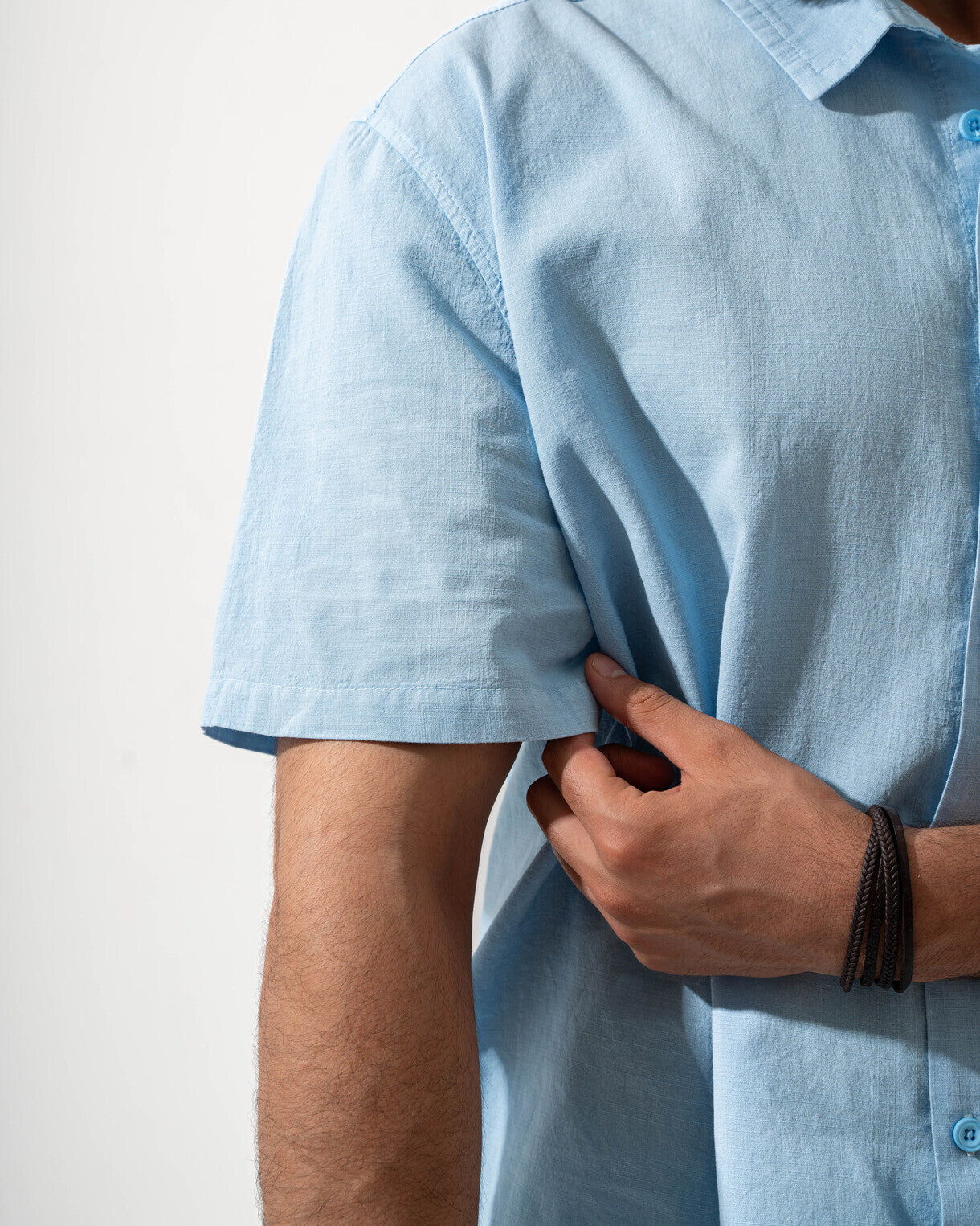 Sky Blue Short Sleeve Linen Shirt