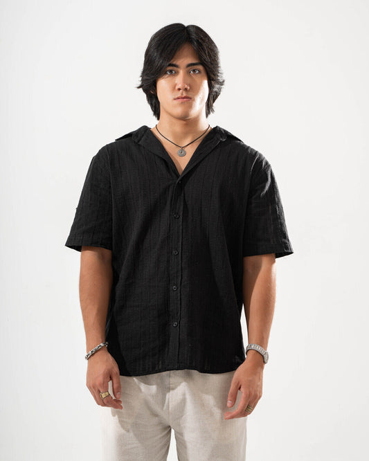 Black Textured Linen Shirt